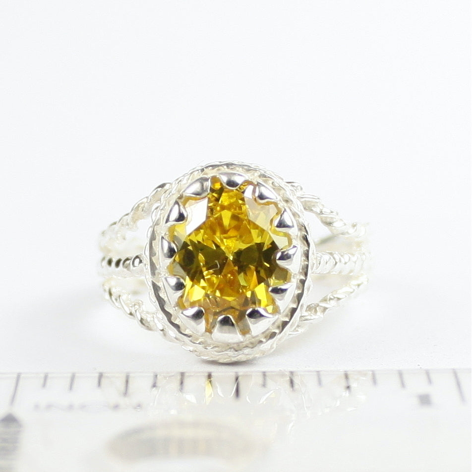 SR070 Golden Yellow CZ 925 Sterling Silver Ring, Image 4