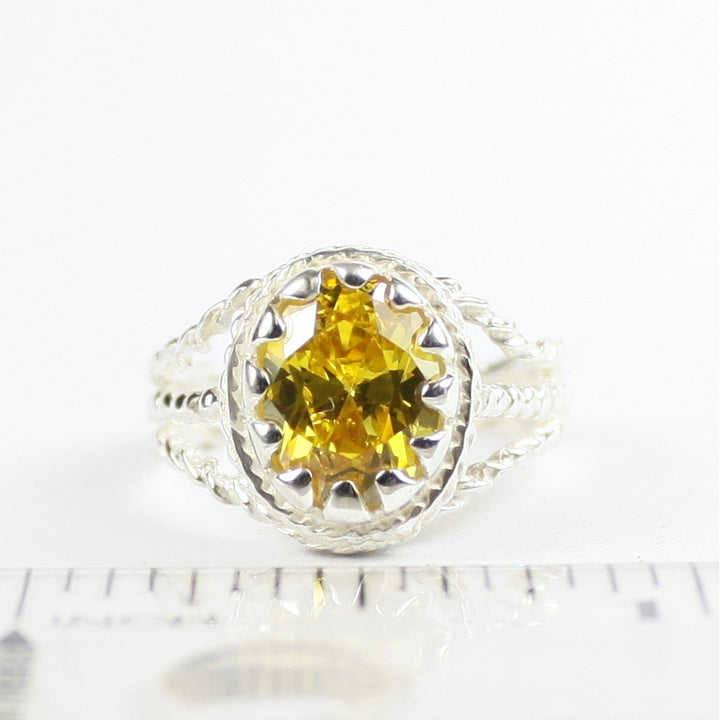 SR070 Golden Yellow CZ 925 Sterling Silver Ring, Image 4