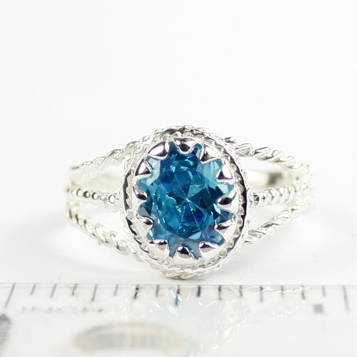 Sterling Silver Ladies Ring Swiss Blue CZ Cubic Zirconia SR070 Image 4