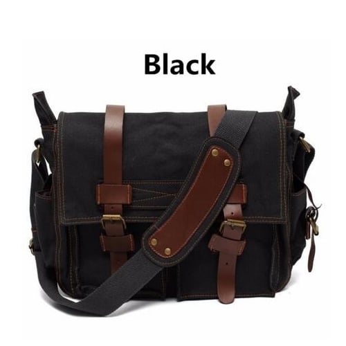 Mens Vintage Canvas Leather Messenger Bag Image 1