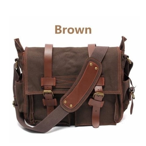 Mens Vintage Canvas Leather Messenger Bag Image 1