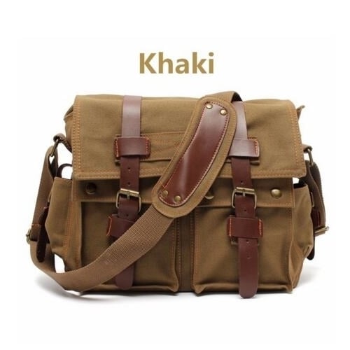 Mens Vintage Canvas Leather Messenger Bag Image 1