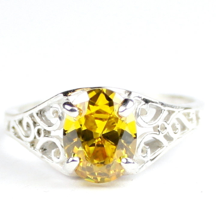 Sterling Silver Ladies Ring Golden Yellow CZ SR005 Image 1