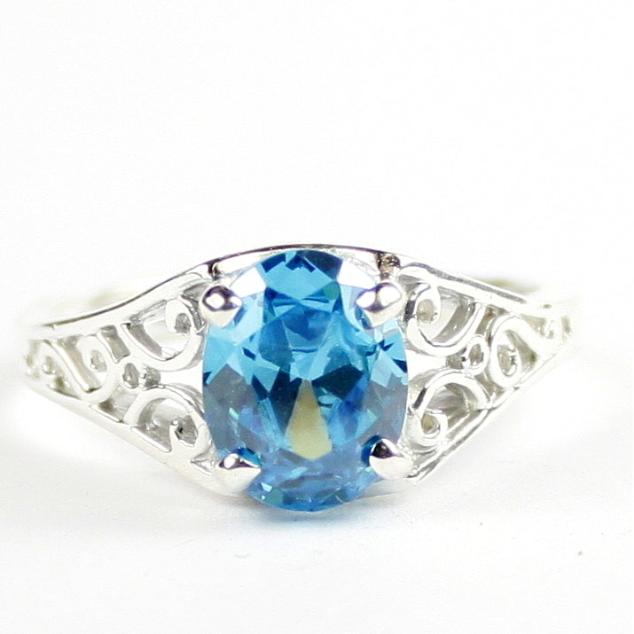 Sterling Silver Ladies Ring Swiss Blue CZ SR005 Image 1