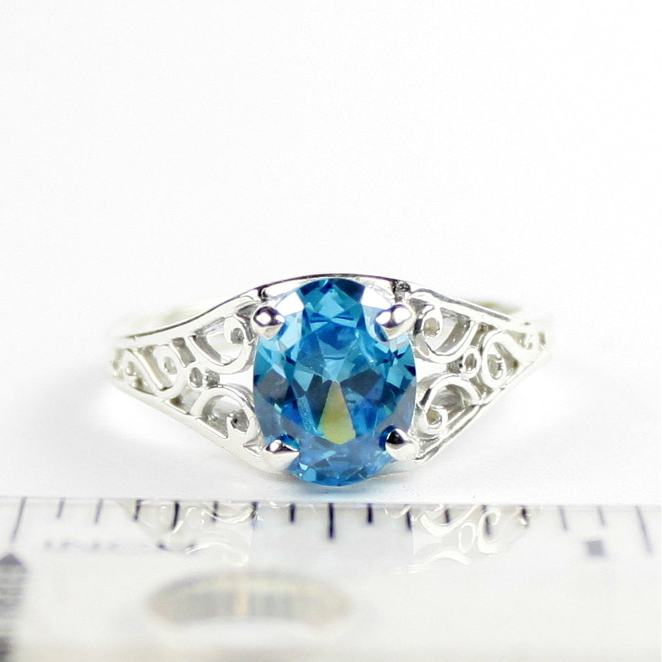 Sterling Silver Ladies Ring Swiss Blue CZ SR005 Image 4