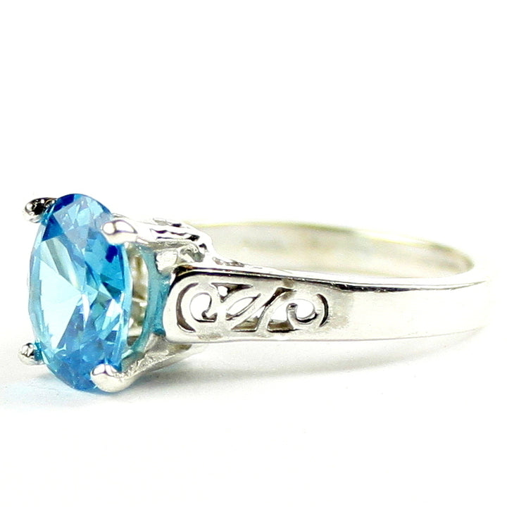 SR366 Swiss Blue CZ 925 Sterling Silver Ring, Image 2