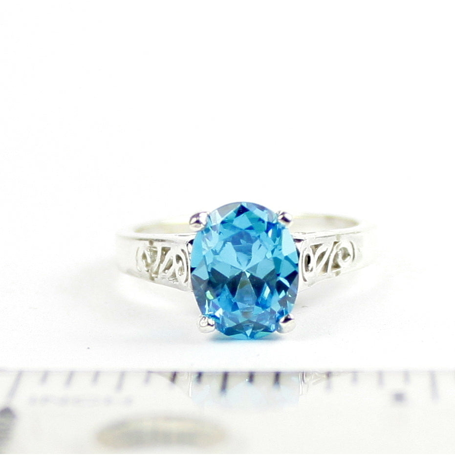 SR366 Swiss Blue CZ 925 Sterling Silver Ring, Image 4