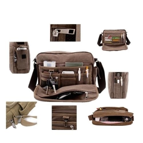 Multifunction Men Canvas Business Crossboby Shoulder Messenger Card Bag Image 1