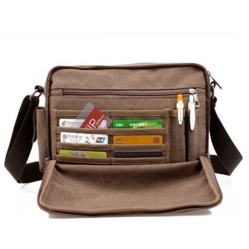 Multifunction Men Canvas Business Crossboby Shoulder Messenger Card Bag Image 3