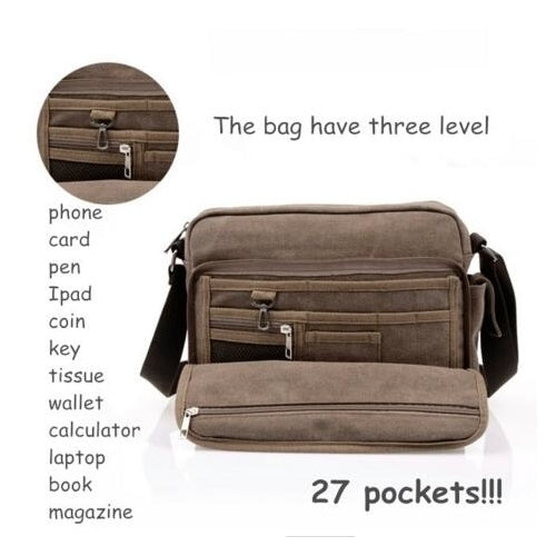 Multifunction Men Canvas Business Crossboby Shoulder Messenger Card Bag Image 4