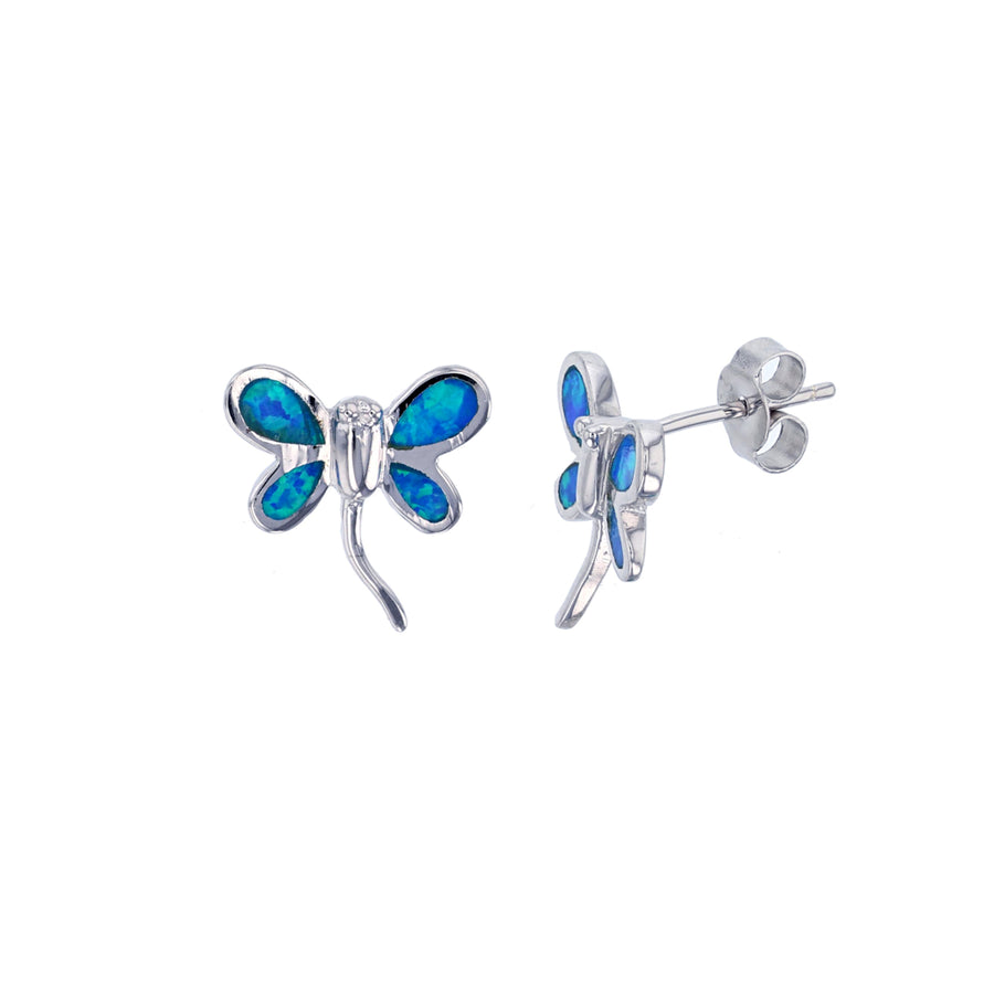 Sterling Silver Opal Dragonfly Post Earrings Image 1