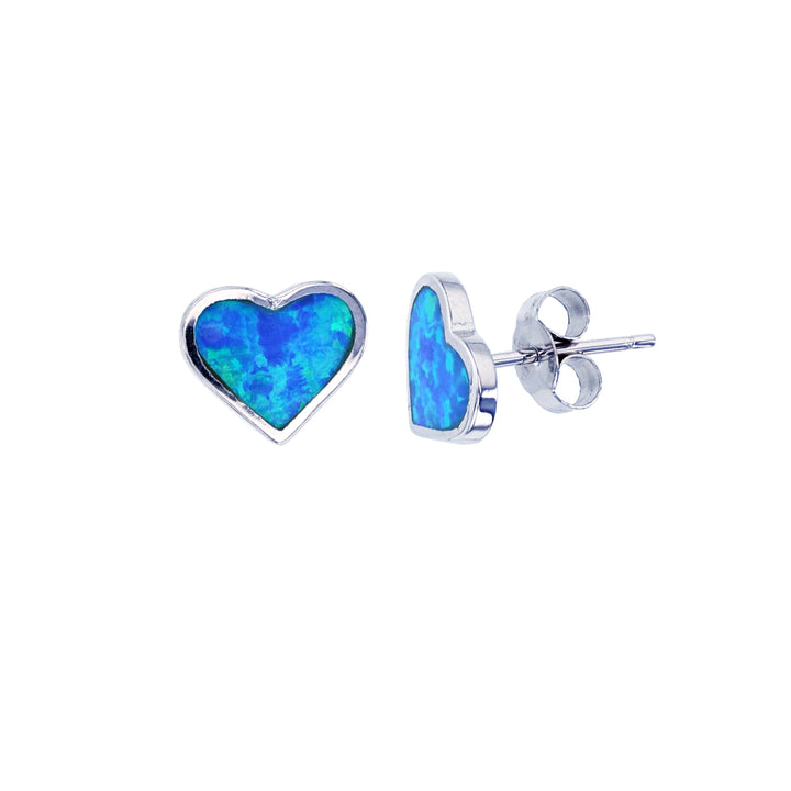 Sterling Silver Opal Heart Post Earrings Image 1