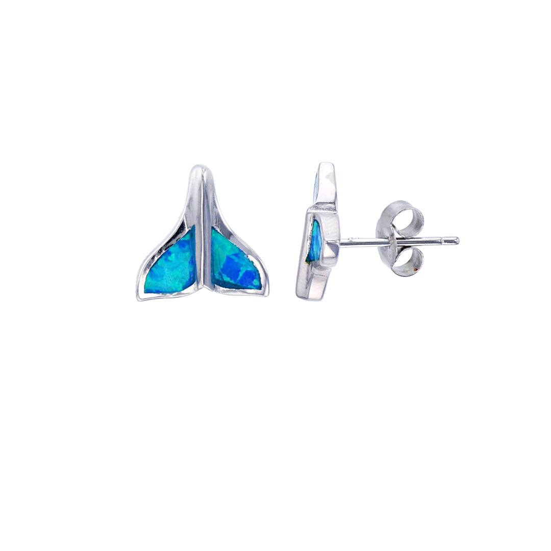 Sterling Silver Opal Whale tale shape Post Earrings Image 1