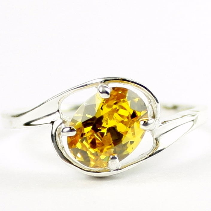 SR186 Golden Yellow CZ 925 Sterling Silver Ring, Image 1