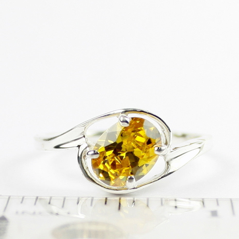 SR186 Golden Yellow CZ 925 Sterling Silver Ring, Image 4