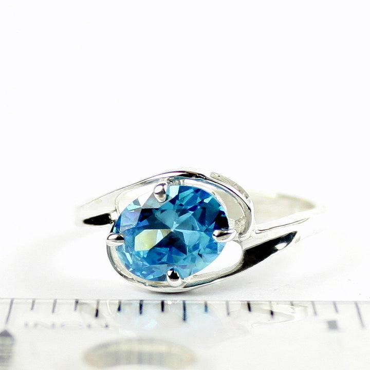 SR186 Swiss Blue CZ 925 Sterling Silver Ring, Image 4