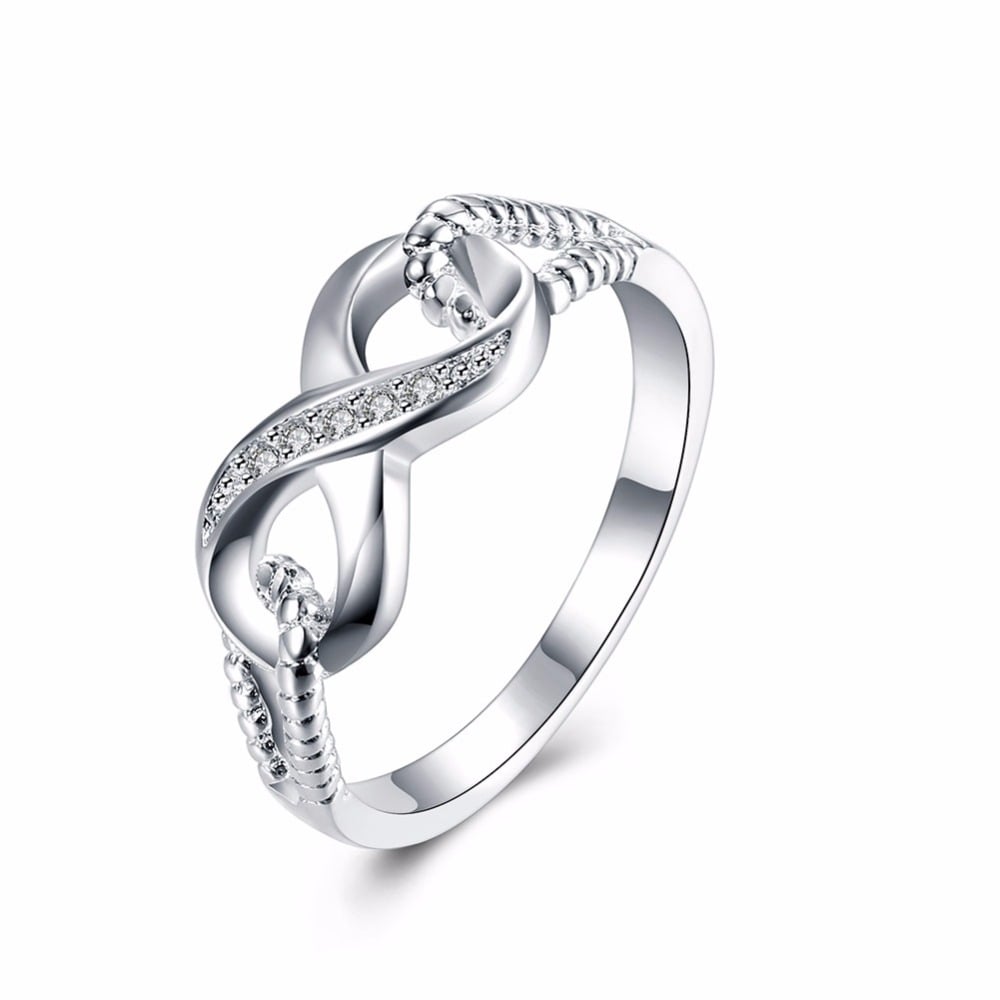 18K White Gold Plated Infinity Ring with AAA CZ Stones Size 6 7 8 9 Image 1