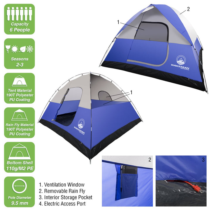 6-Person TentWater Resistant Dome Tent for Camping With Removable Rain Fly And Carry BagRebel Bay 6 Person Tent (Blue) Image 3