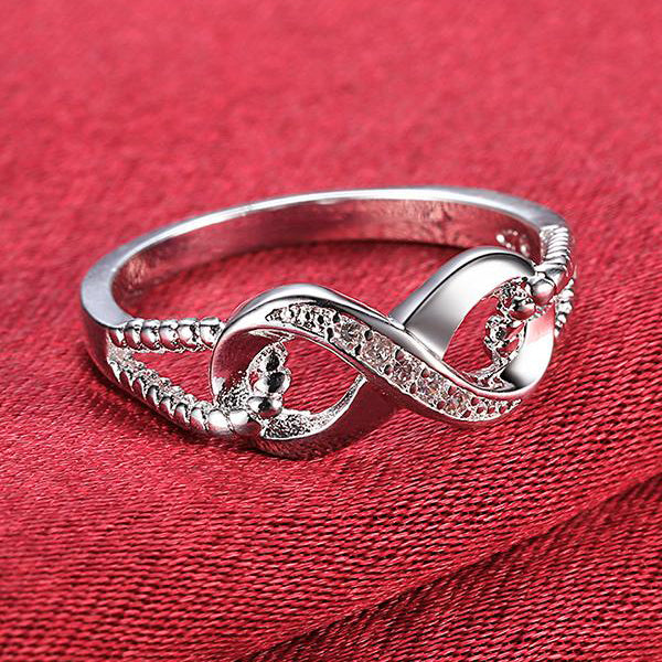 18K White Gold Plated Infinity Ring with AAA CZ Stones Size 6 7 8 9 Image 2