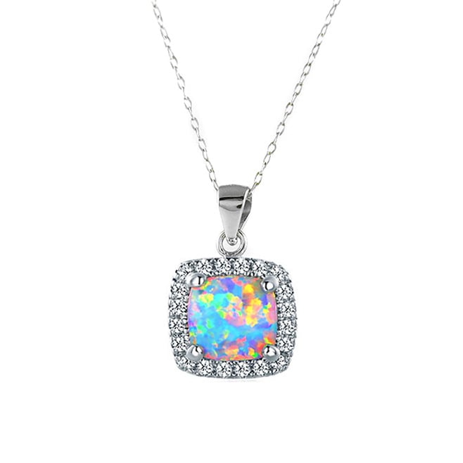 3.50 CTTW White Opal Halo Necklace Sterling Silver 18 Inch Chain Cubic Zirconia Image 1