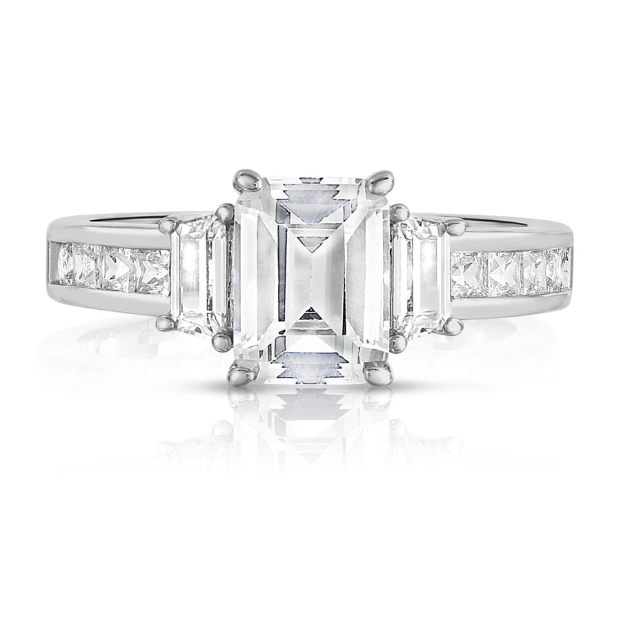 Tri Stone Emerald Cut Ring 18k White Gold Cubic Zirconia Size 6 7 8 9 Image 1