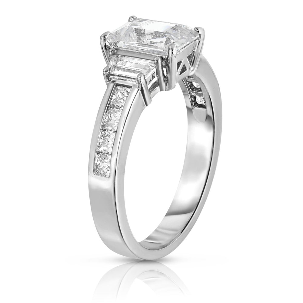 Tri Stone Emerald Cut Ring 18k White Gold Cubic Zirconia Size 6 7 8 9 Image 2