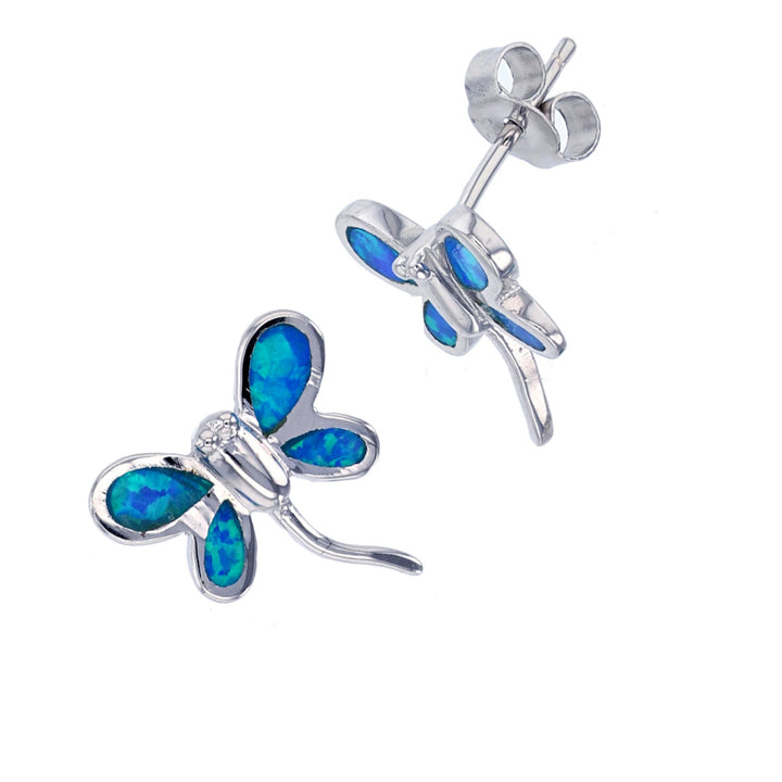 Sterling Silver Opal Dragonfly Post Earrings Image 2