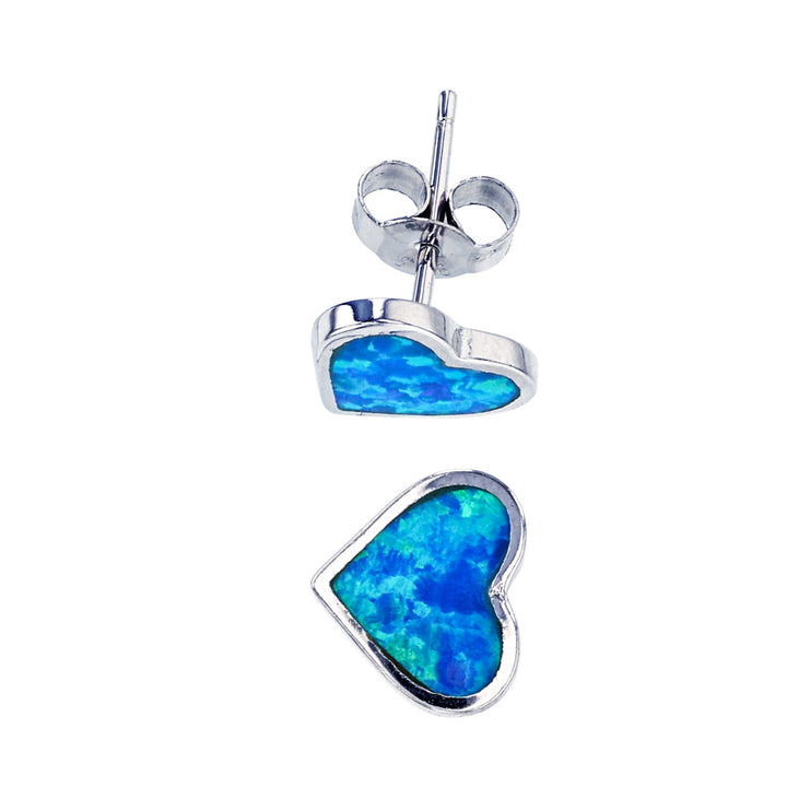 Sterling Silver Opal Heart Post Earrings Image 2