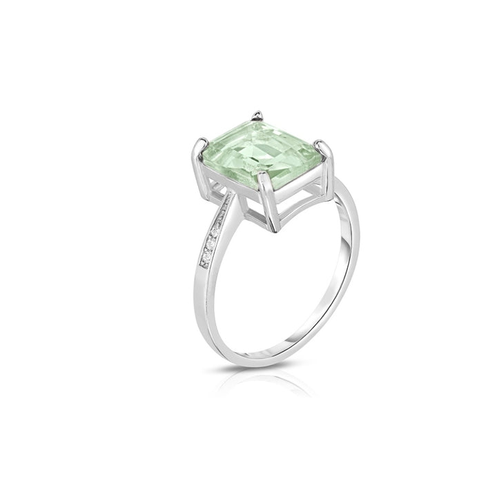 Genuine Green Amethyst Emerald Cut Ring 4.00 CTTW Sterling Silver Size 6-9 Image 1