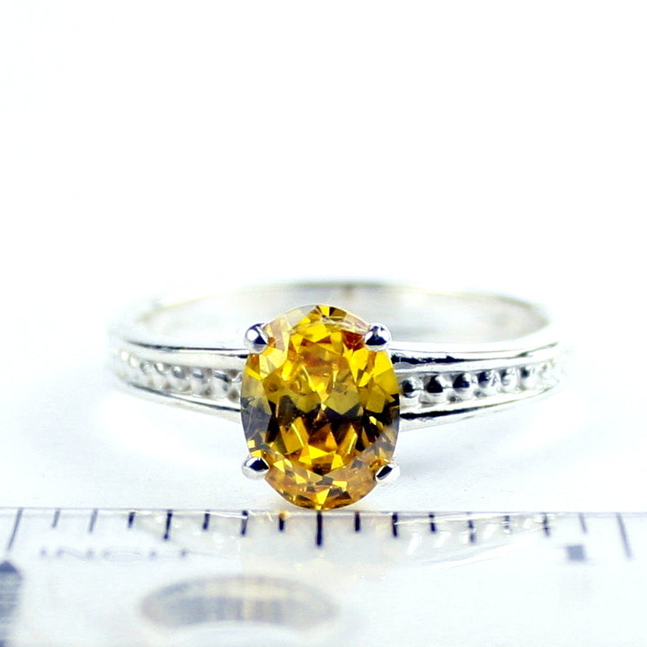 SR371 Golden Yellow CZ 925 Sterling Silver Ladies Ring, Image 4