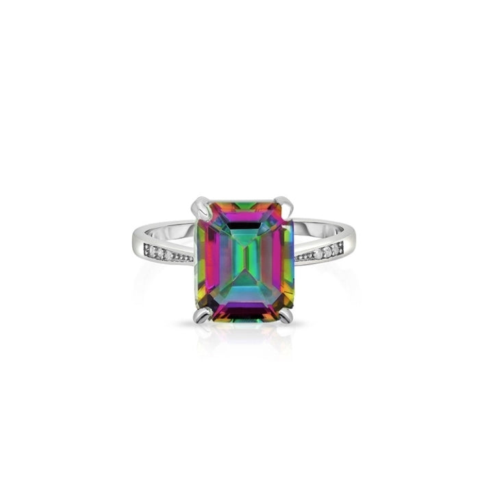 Genuine Mystic Topaz Emerald Cut Ring 4.00 CTTW Sterling Silver Sizes 6-9 Image 2