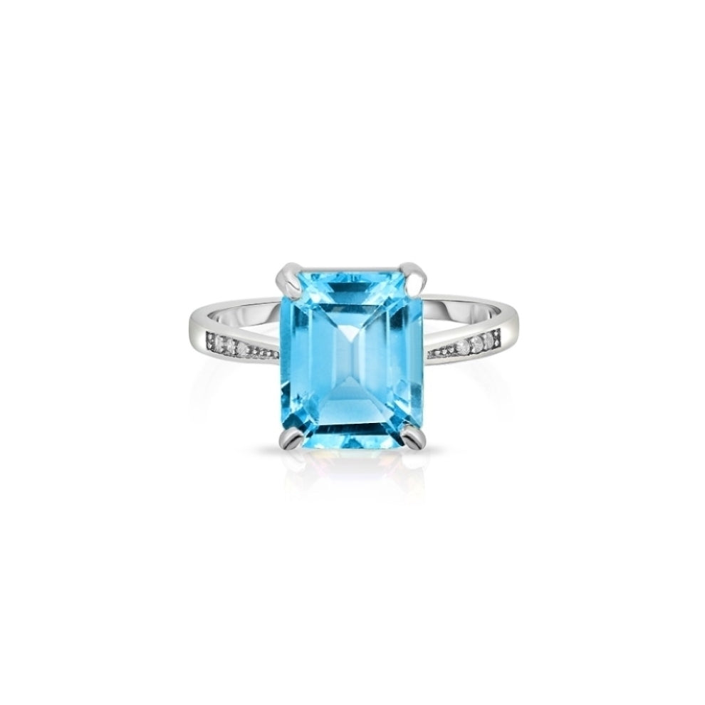 Genuine Blue Topaz Emerald Cut Ring 4.00 CTTW Solid Sterling Silver Size 6 7 8 9 Image 3