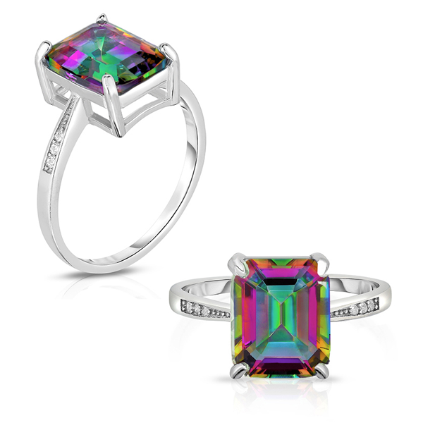 Genuine Mystic Topaz Emerald Cut Ring 4.00 CTTW Sterling Silver Sizes 6-9 Image 3