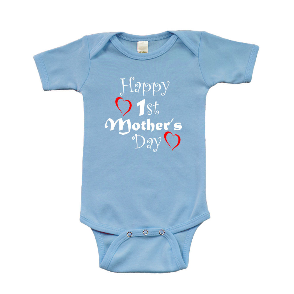 Infant Short Sleeve Onesie - Happy 1st Mother Image 2