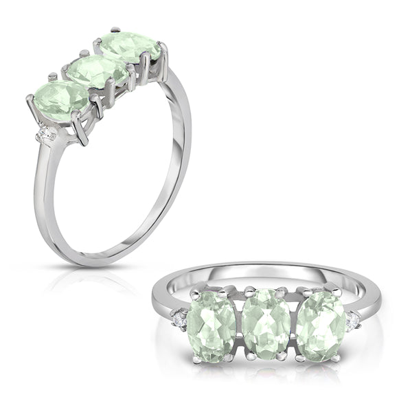 Genuine Green Amethyst Gemstone Tri Stone Ring Image 3