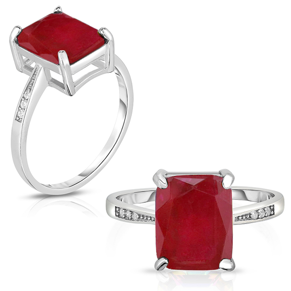 4.00 CTTW Genuine Ruby Emerald Cut Ring In Sterling Silver Image 3