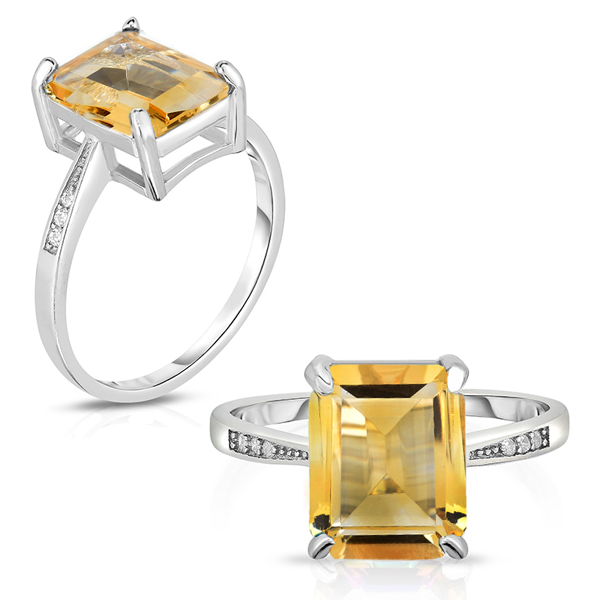 Sterling Silver Emerald Cut Citrine Ring 4.00 CTTW Genuine Gemstone Sizes 6-9 Image 3