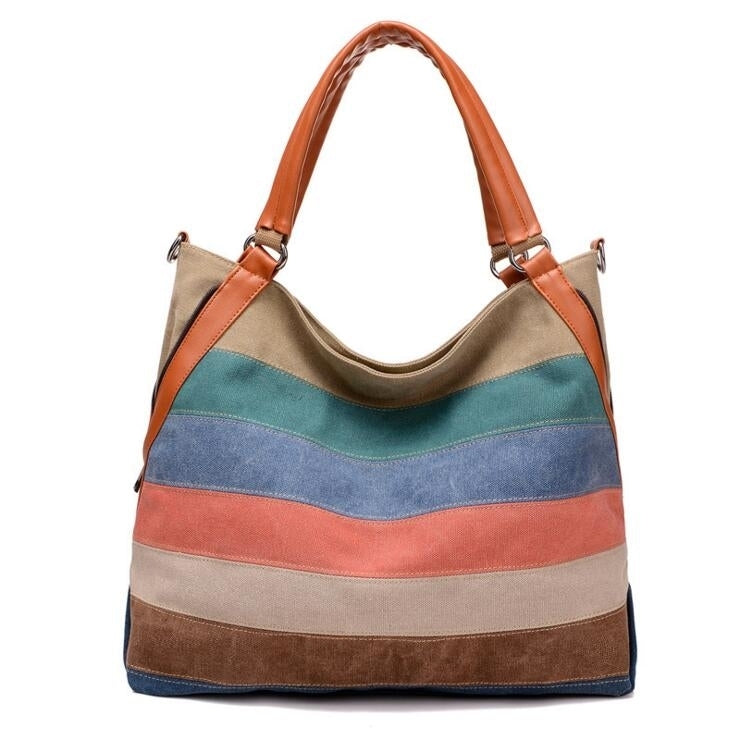 Large Capacity Striped Canvas Bag Image 1