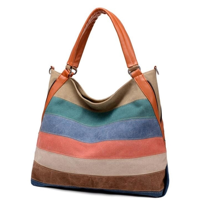 Large Capacity Striped Canvas Bag Image 2