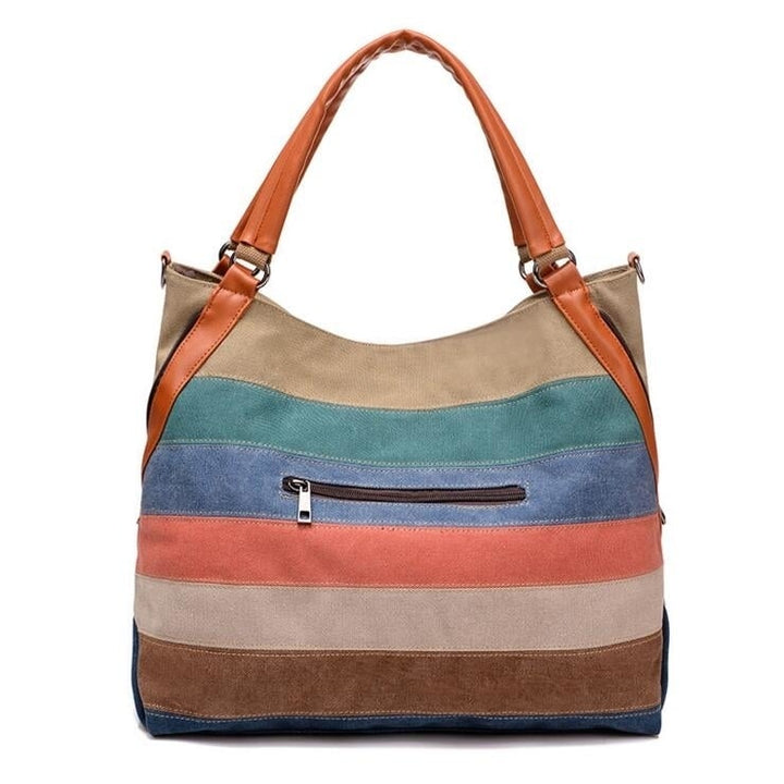 Large Capacity Striped Canvas Bag Image 3