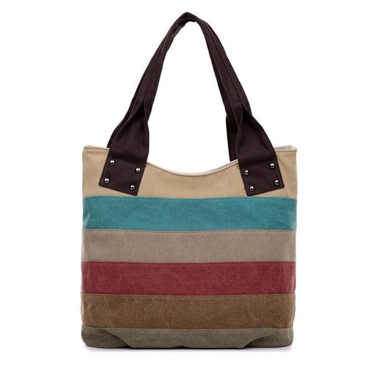 Stitching Large Capacity Canvas Shopping Bags Image 2