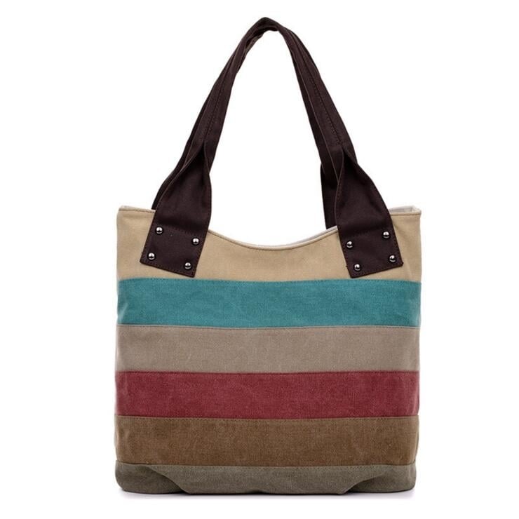 Stitching Large Capacity Canvas Shopping Bags Image 1