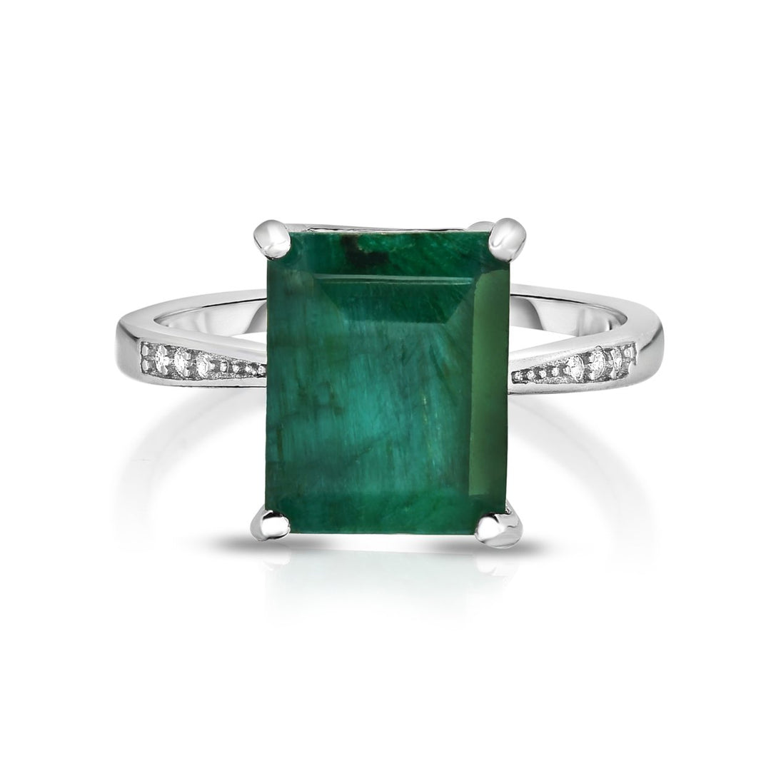 Sterling Silver Emerald Ring 4.00 CTTW Genuine Emerald Pave Accent Sizes 6-9 Image 2