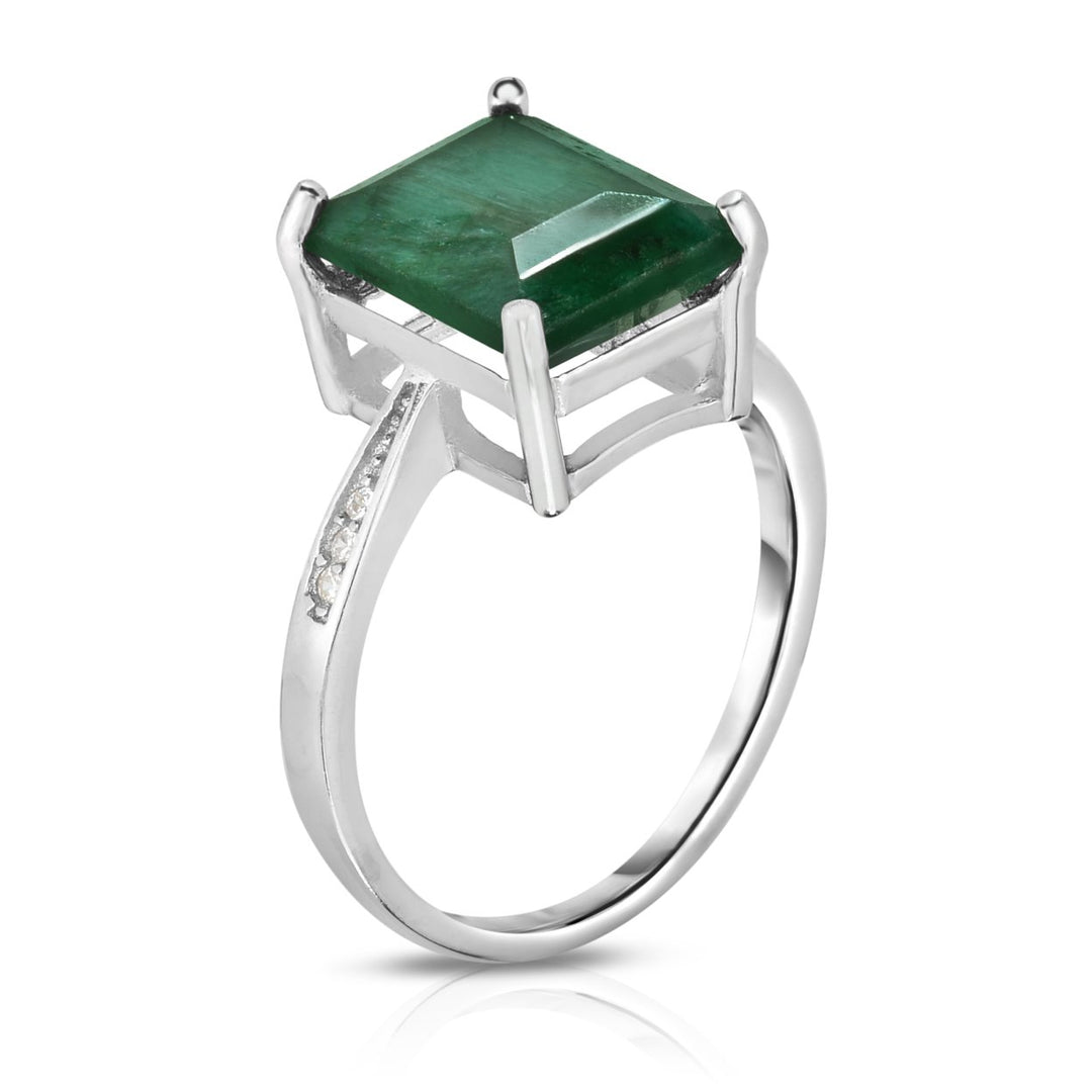 Sterling Silver Emerald Ring 4.00 CTTW Genuine Emerald Pave Accent Sizes 6-9 Image 3