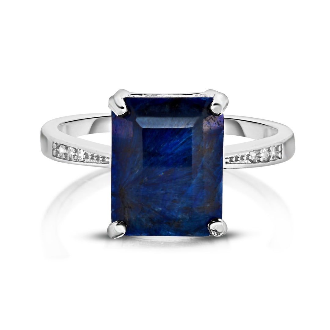 4.00 CTTW Genuine Sapphire Emerald Cut Ring in Solid Sterling Silver Image 2