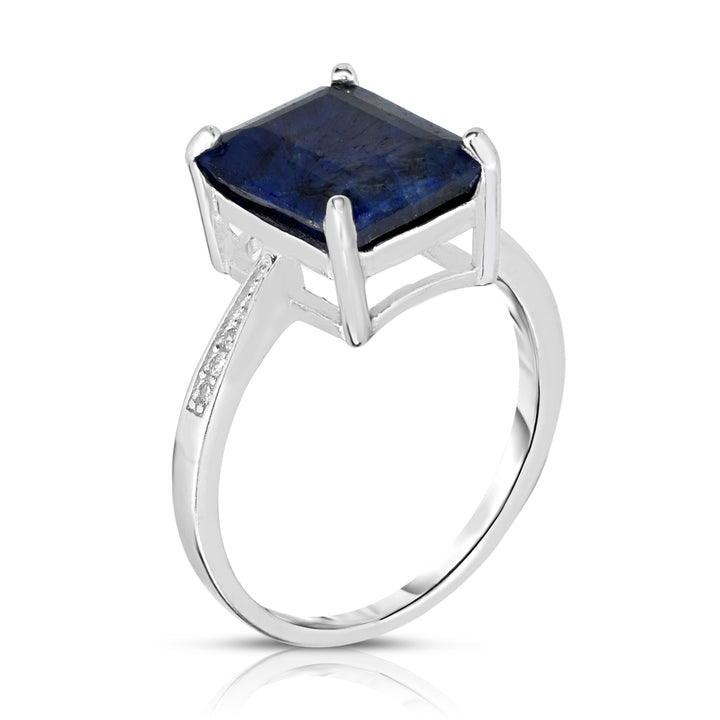 4.00 CTTW Genuine Sapphire Emerald Cut Ring in Solid Sterling Silver Image 3