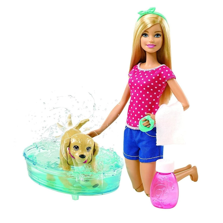 Barbie Splish Splash Pup Playset Doll Puppy Bubble Bathtime Tub Mattel Toy DGY83 Image 1