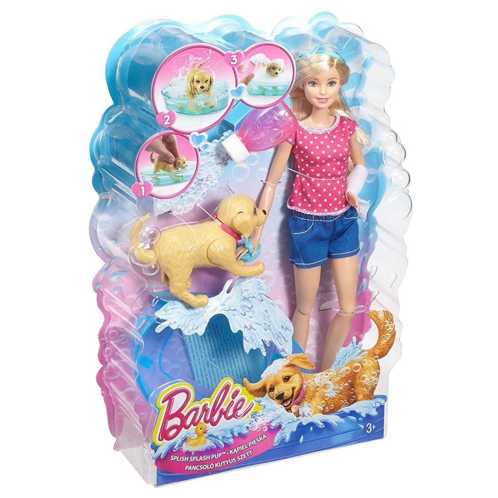 Barbie Splish Splash Pup Playset Doll Puppy Bubble Bathtime Tub Mattel Toy DGY83 Image 2