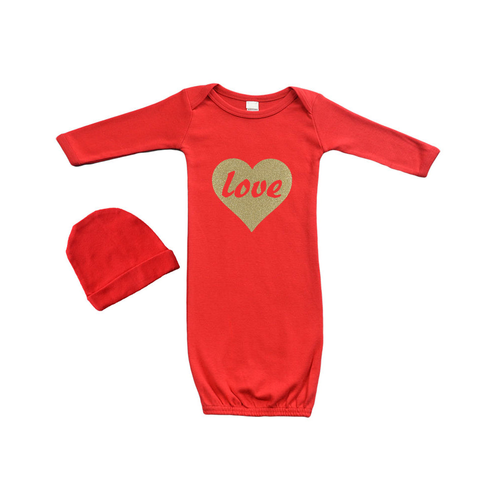 Baby Gown Set (Gown + Cap) - Love in Gold Heart Image 1