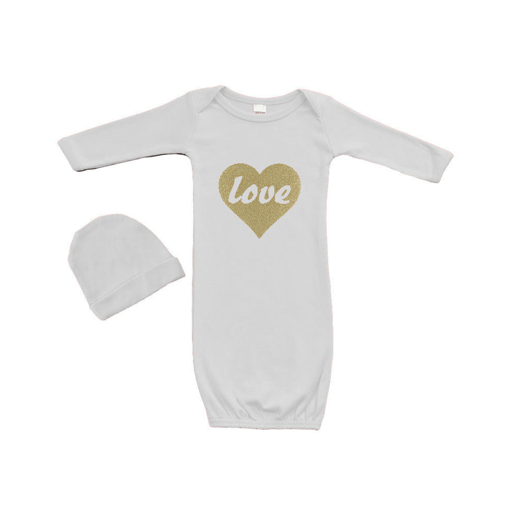 Baby Gown Set (Gown + Cap) - Love in Gold Heart Image 3